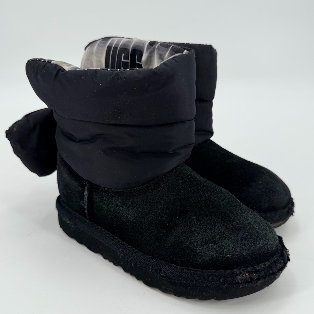 Ugg Black Puffer Bow Back Boots Toddler Girl 11 FLAWS